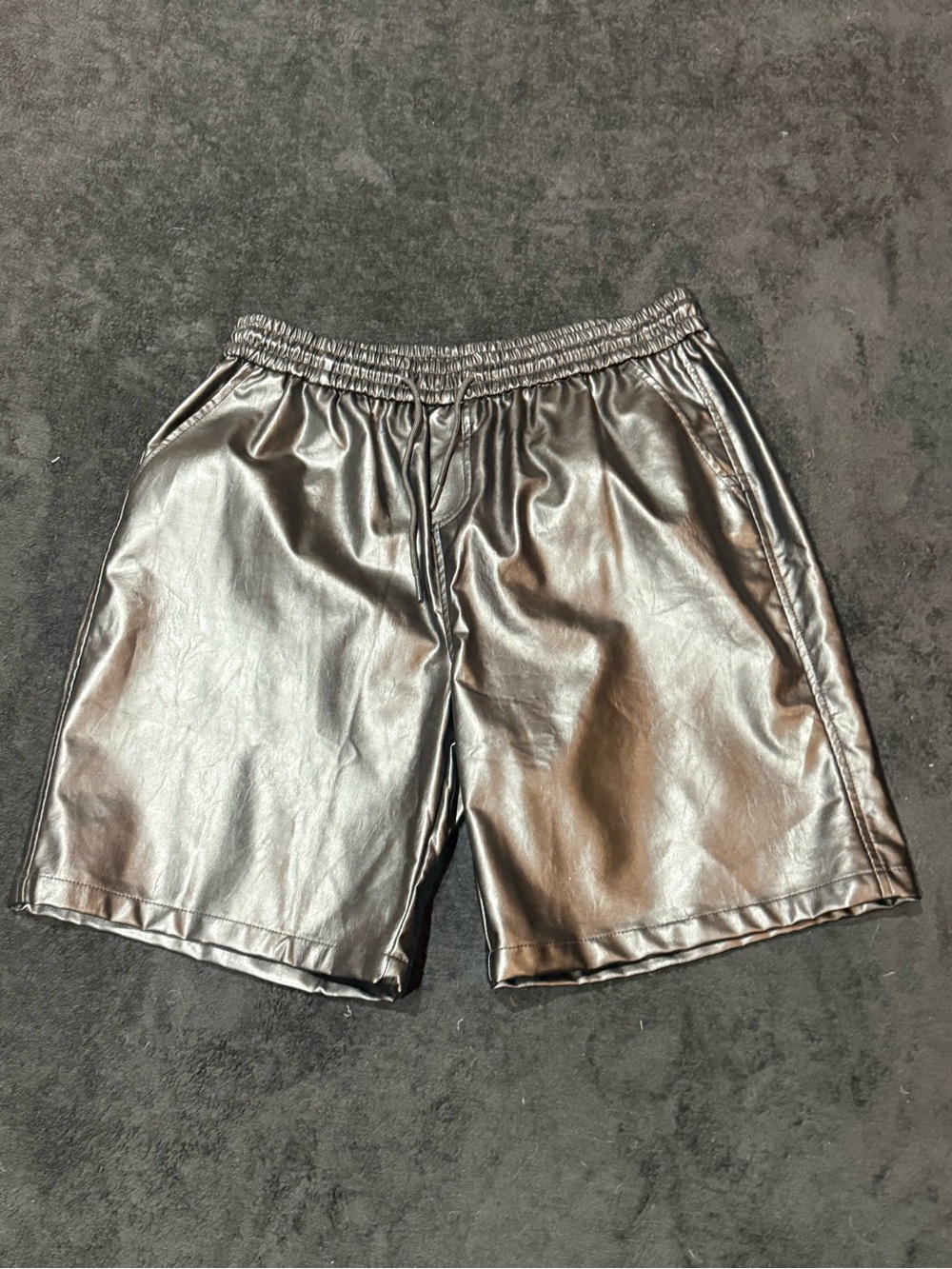 Men's Black Faux Leather Elastic Waist Shorts